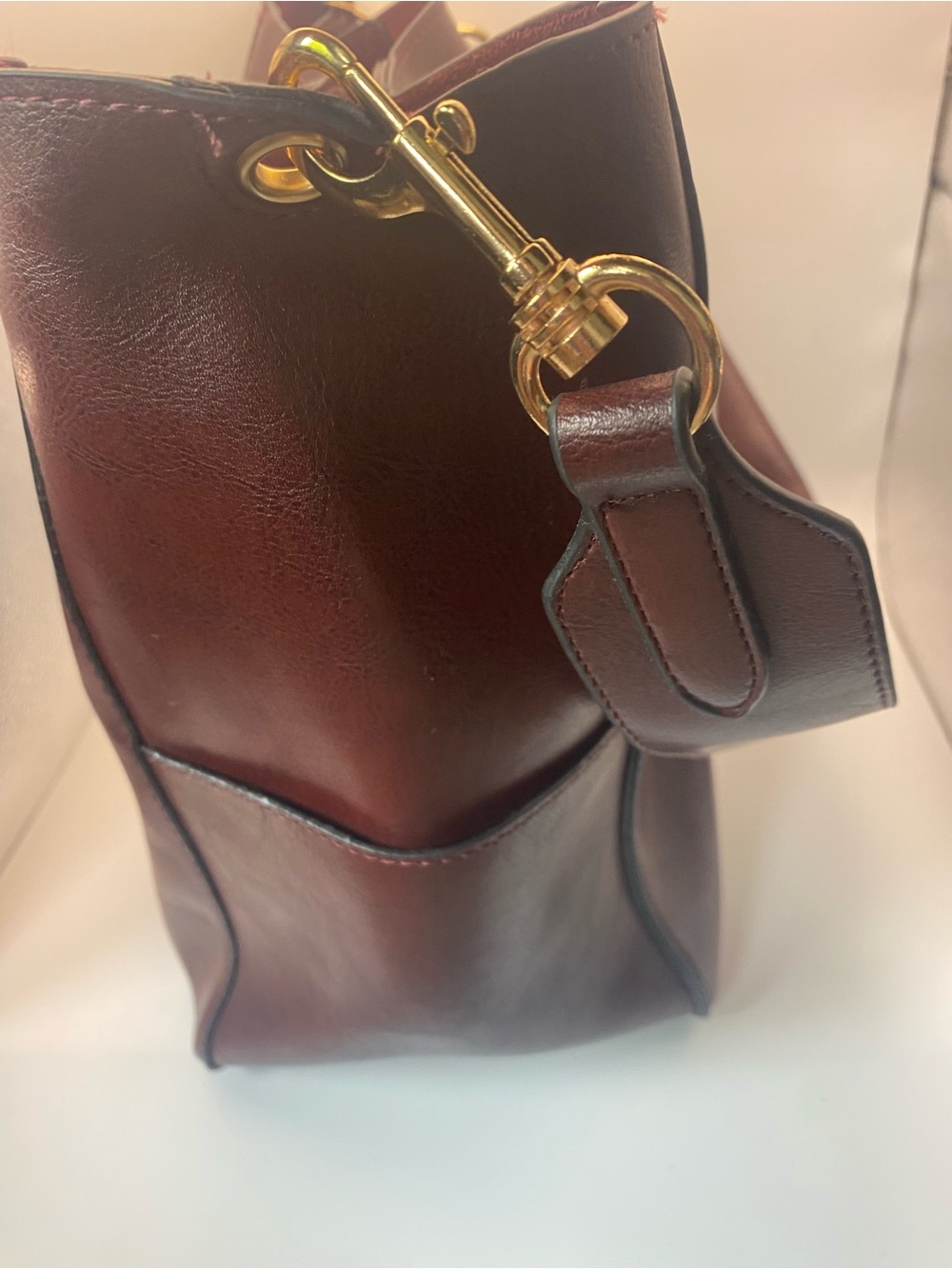 Genuine Leather Burgundy Convertible Hobo Bucket Bag - Picture 7 of 11